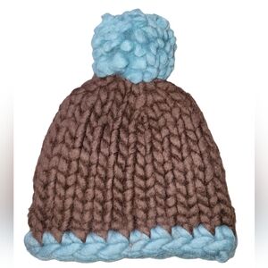 Rare Vintage Gap Chunky Knit PomPom Beanie 2001 Holiday Edition Brown Blue S/M